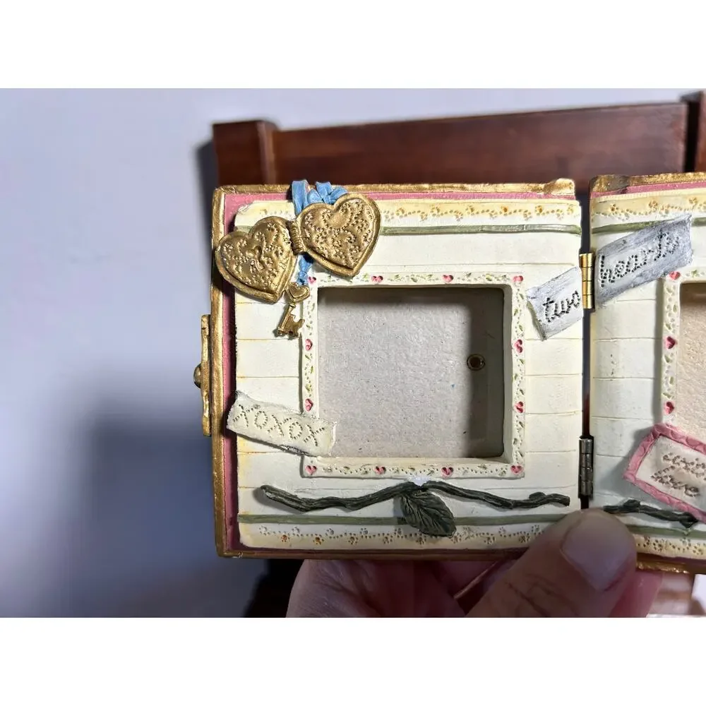 Vintage Sculpted Resin Book Style Double Photo Frame Heart Cottage Shabby Chic